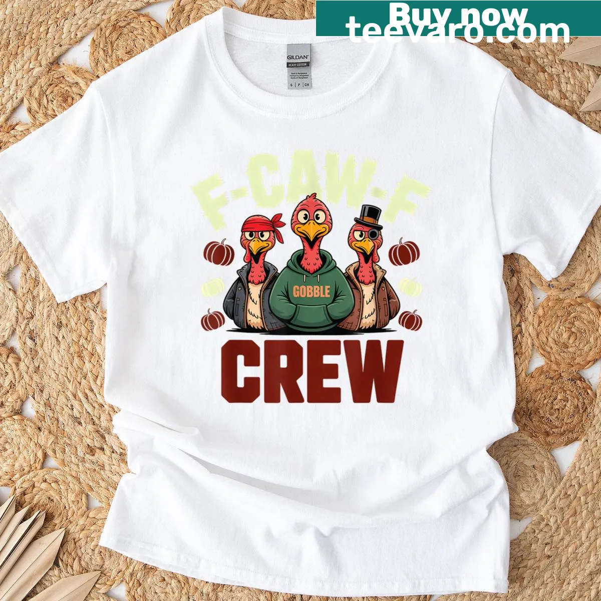 Matching Thanksgiving t-shirt with humorous turkey graphic — on a men's t-shirt