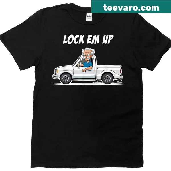 T-shirt with a humorous 'Lock Em Up' graphic and text