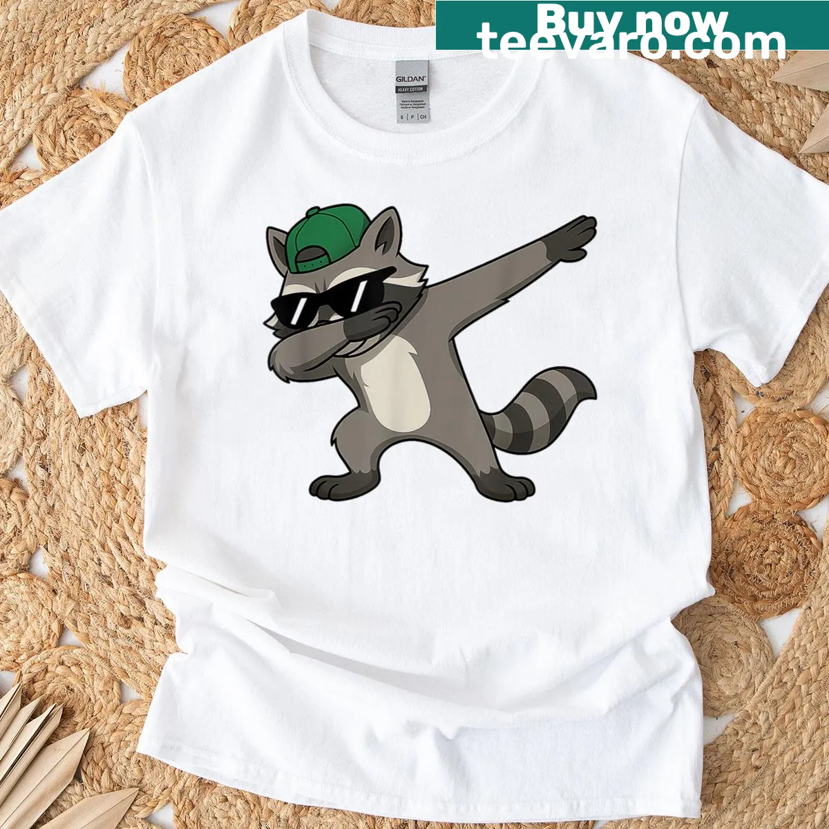 Funny raccoon dab meme T-shirt — on a men's t-shirt
