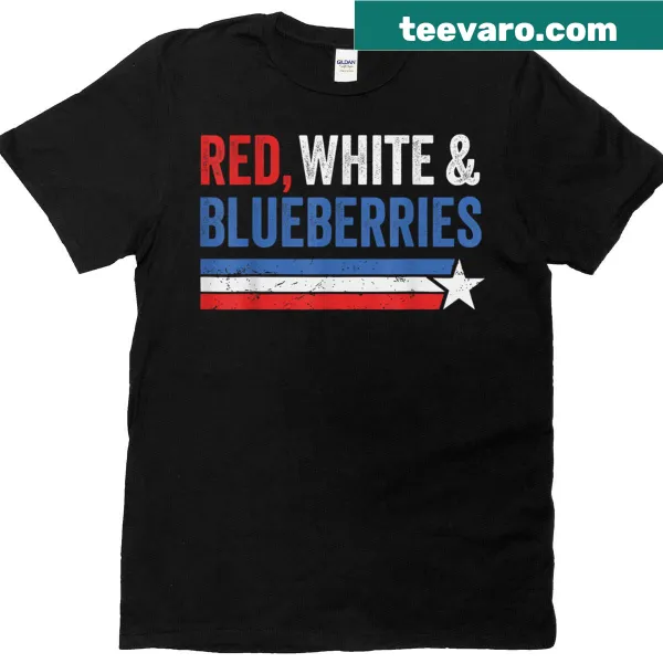 Fun patriotic T-shirt with blueberries and American flags graphic