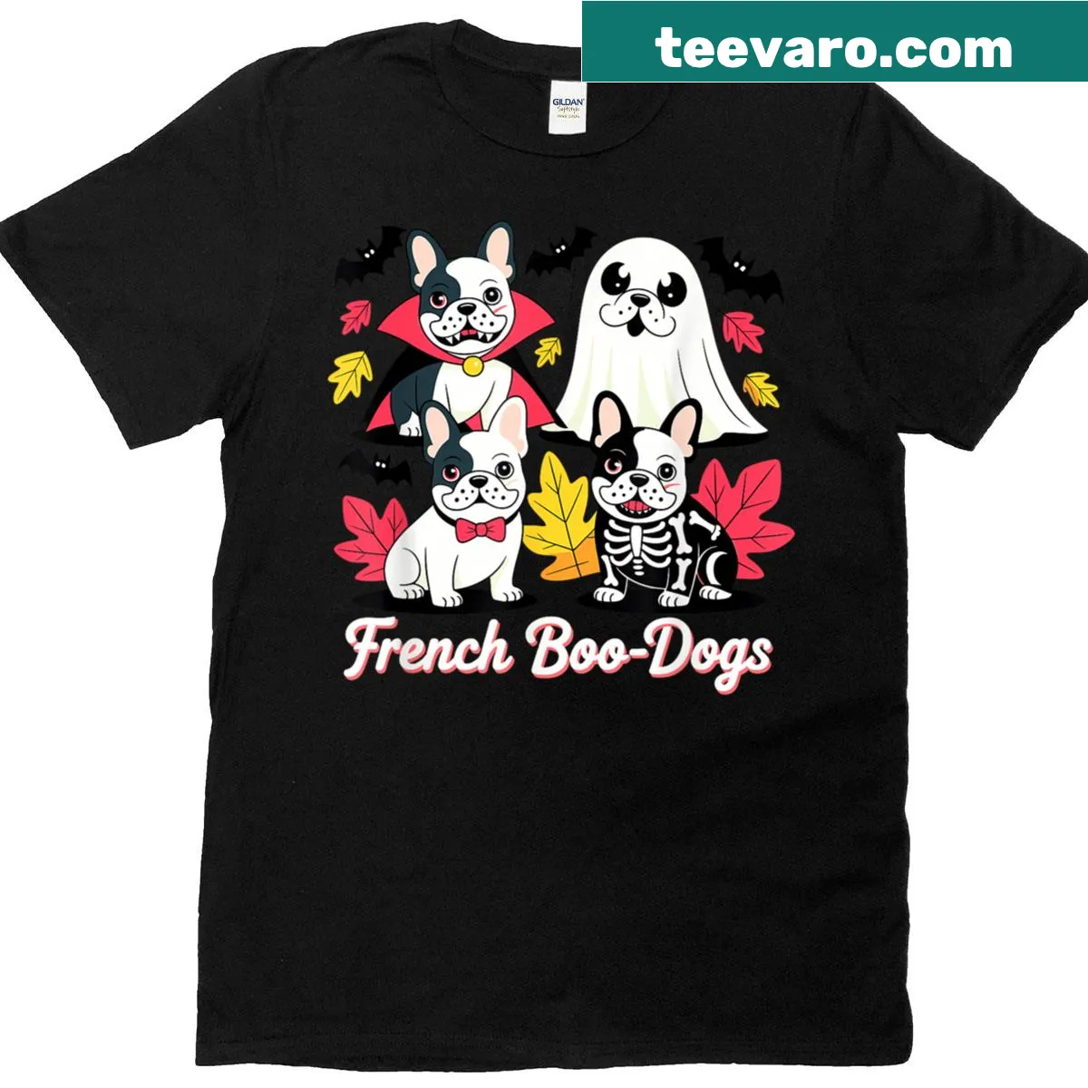 Funny Halloween shirt featuring a Ghost French Bulldog in a skeleton costume — on a men's t-shirt