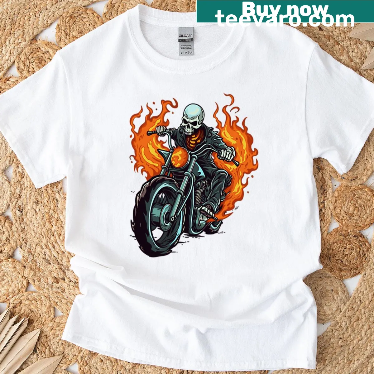 Ghost Rider on motorcycle graphic T-shirt with an edgy design — on a men's t-shirt
