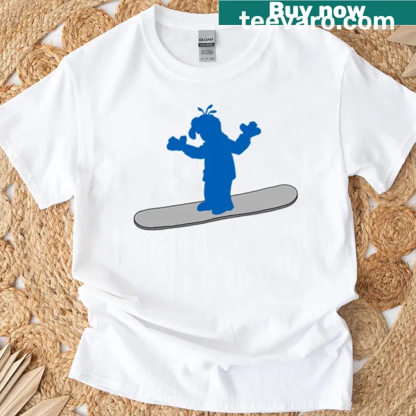 Cartoon T-shirt featuring Gonzo snowboarding in a playful style