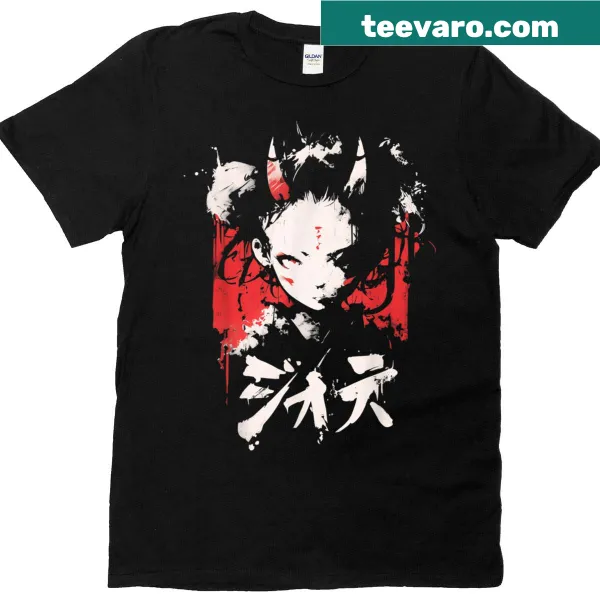 Goth anime girl t-shirt featuring a demon graphic in grunge style
