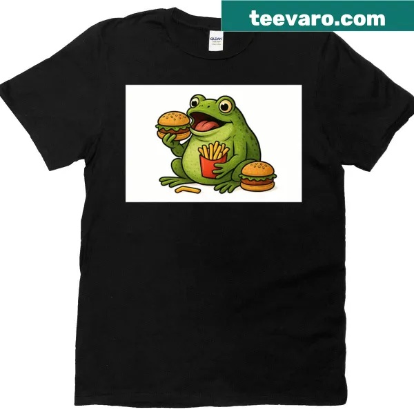Cartoon greedy frog graphic t-shirt