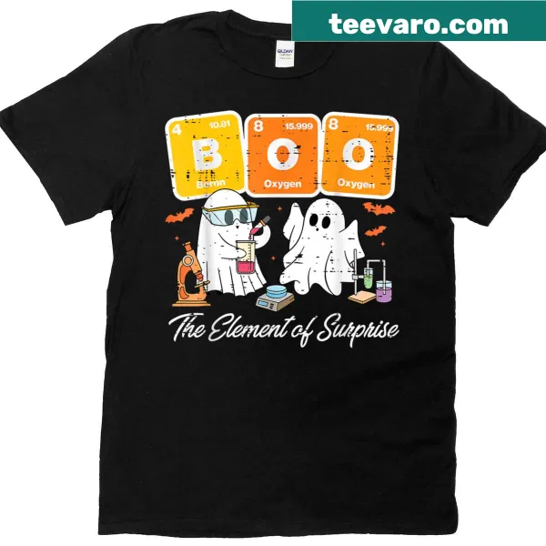 Cute ghost graphic with chemistry elements on a Halloween t-shirt