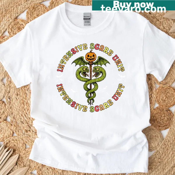Spooky nurse t-shirt with Halloween Intensive Care Scare Unit graphic