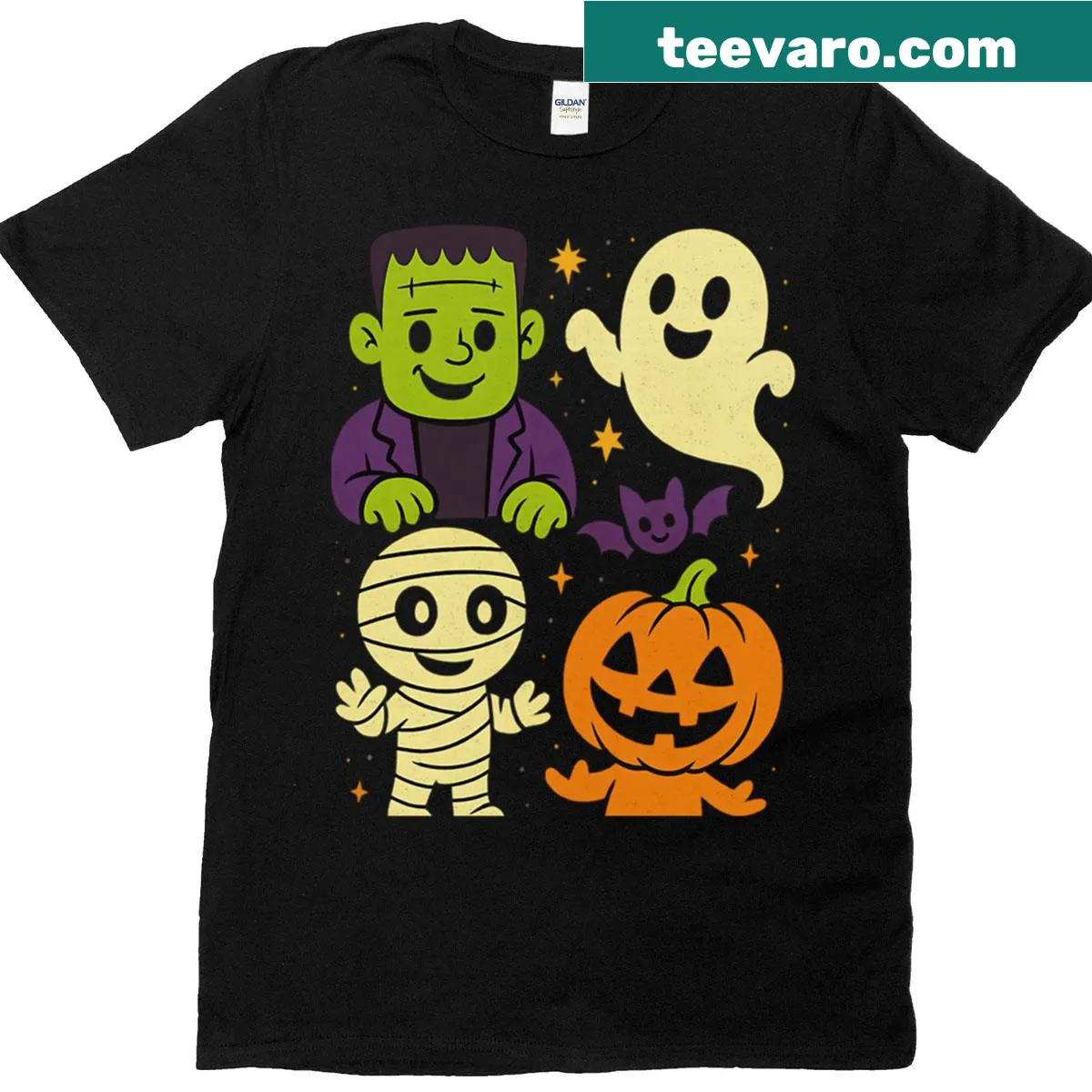 Fun Halloween T-shirt with whimsical party-themed graphics — on a men's t-shirt