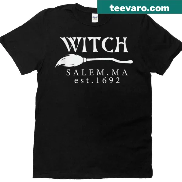 Womens graphic T-shirt featuring witch and Salem historical design