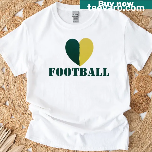 Heart-shaped football graphic on a sports t-shirt