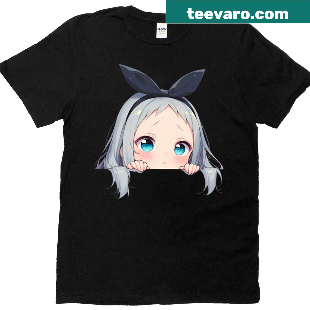 Chibi Hideri Kanzaki peeker design on a fun anime t-shirt. — on a men's t-shirt