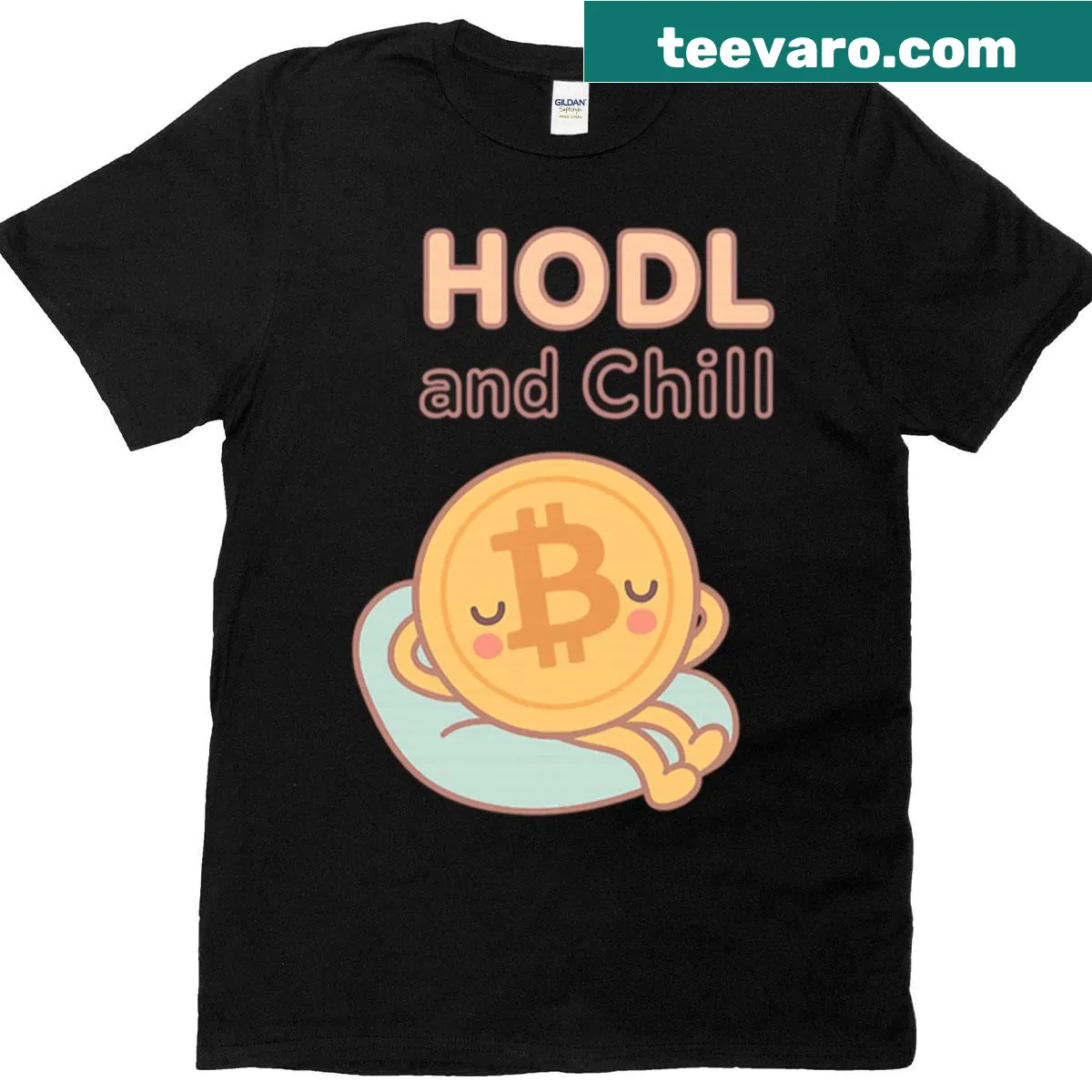 Cute Bitcoin trader t-shirt with 'Hodl And Chill' graphic — on a men's t-shirt