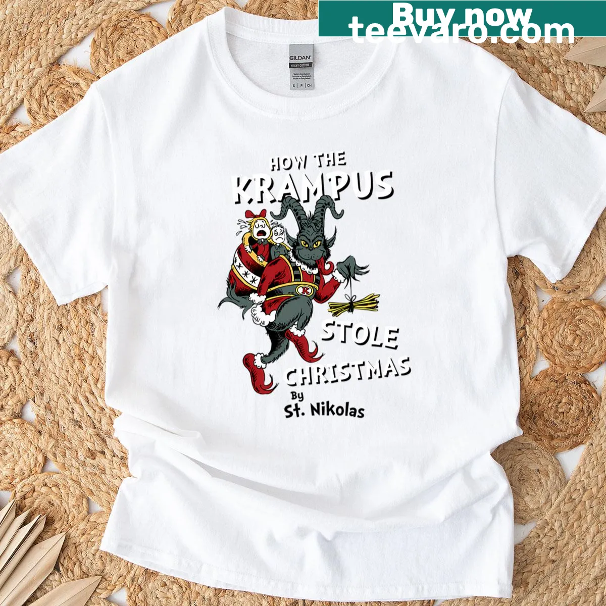 T-shirt featuring illustrations from How The Krampus Stole Christmas — on a men's t-shirt