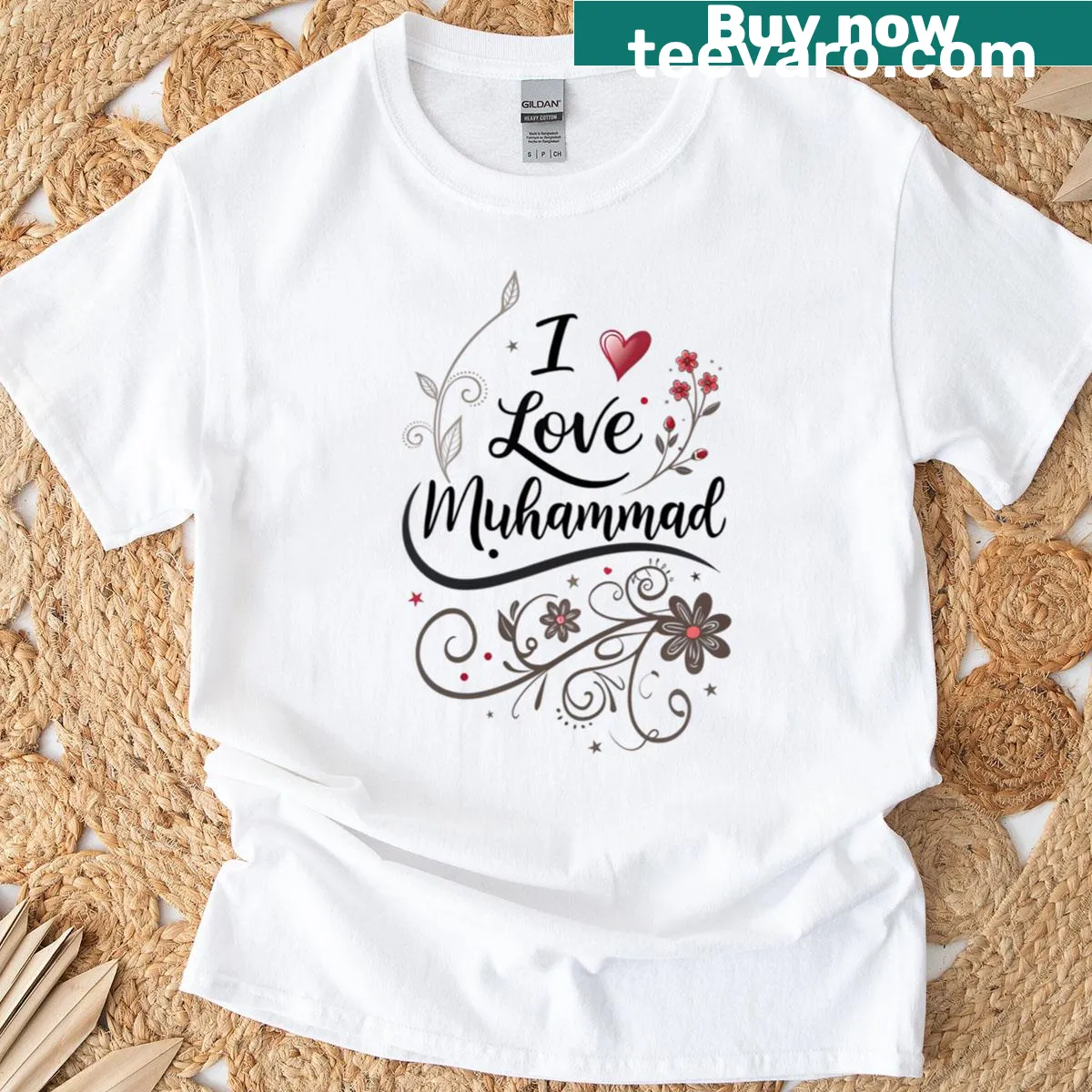 T-shirt displaying I Love Muhammad Messenger Of God — on a men's t-shirt