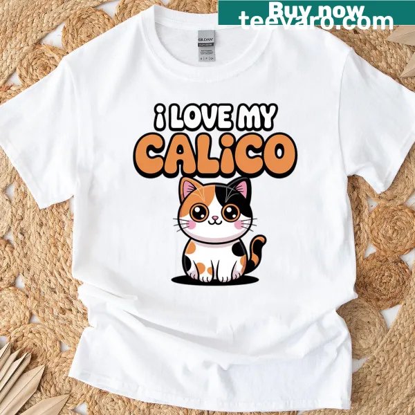 T-shirt celebrating calico cats with a charming graphic