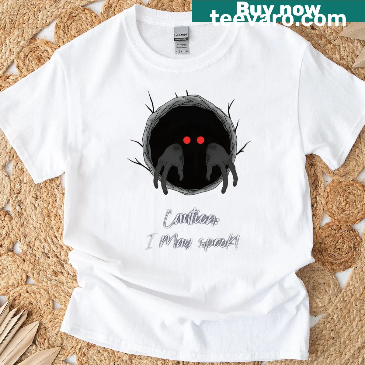 Humorous t-shirt with the phrase 'I May Spook' for Halloween. — on a men's t-shirt