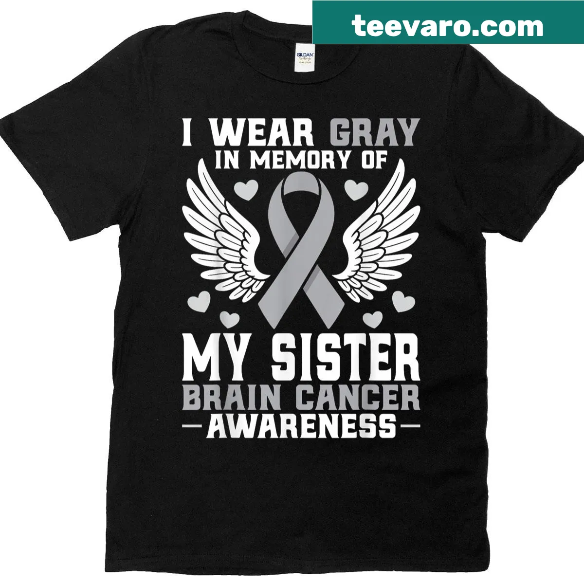 T-shirt featuring the phrase 'I Wear Gray In Memory Of My Sister' for brain cancer awareness — on a men's t-shirt