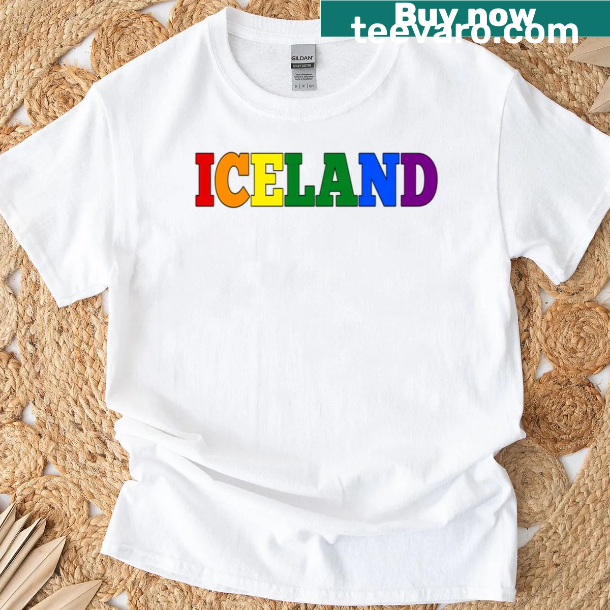 Pride-themed Iceland graphic t-shirt — on a men's t-shirt