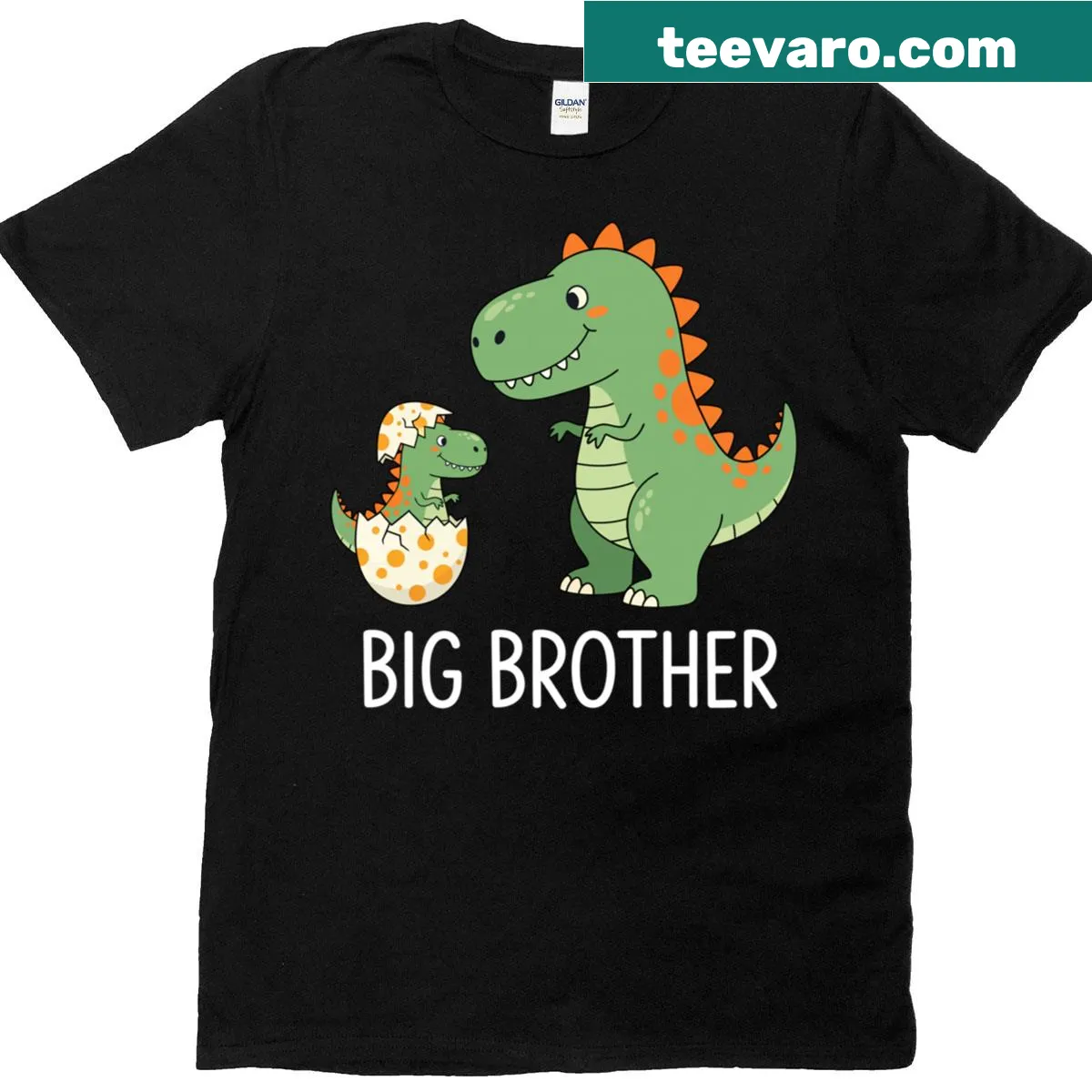 T-shirt featuring a dinosaur graphic and the phrase I'm Going To Be A Bigolder Brother — on a men's t-shirt
