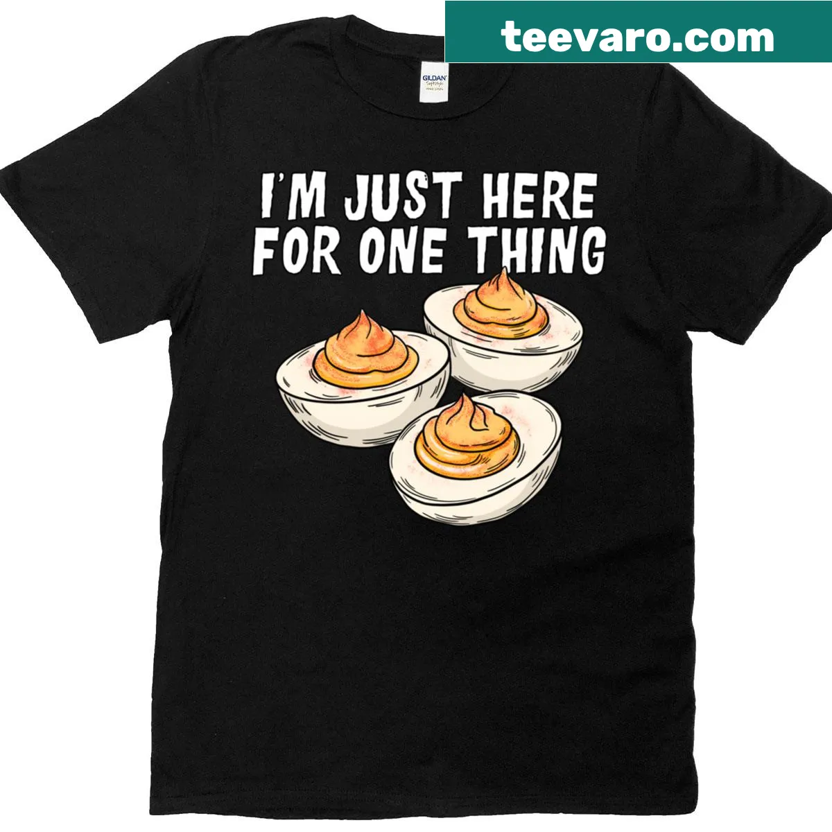 Funny deviled eggs food pun t-shirt — on a men's t-shirt