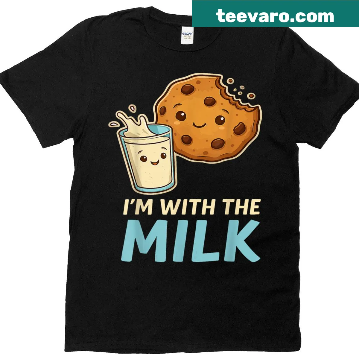Matching couples T-shirt with a milk and cookie graphic illustration — on a men's t-shirt