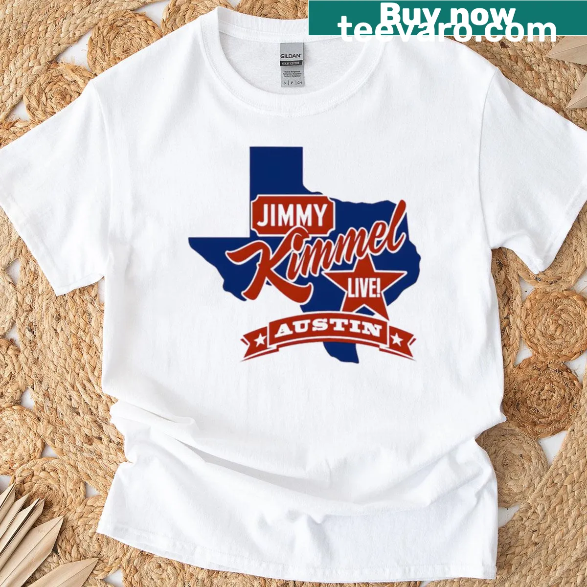 T-shirt celebrating Jimmy Kimmel Live show in Austin — on a men's t-shirt