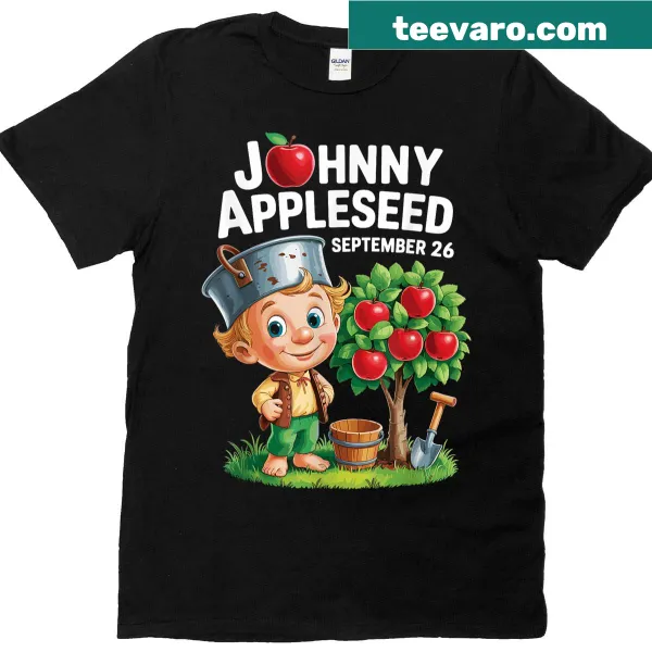 Illustrative design honoring Johnny Appleseed with text