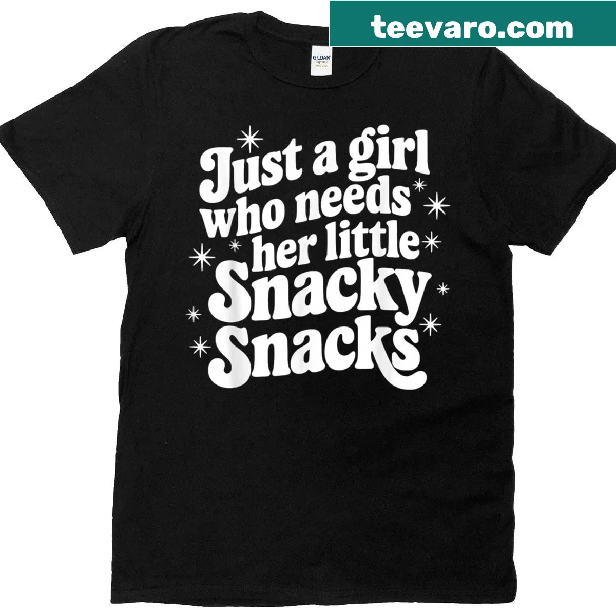 Funny t-shirt for girls with the phrase 'Just A Girl Who Needs Her Little Snacky Snack' — on a men's t-shirt