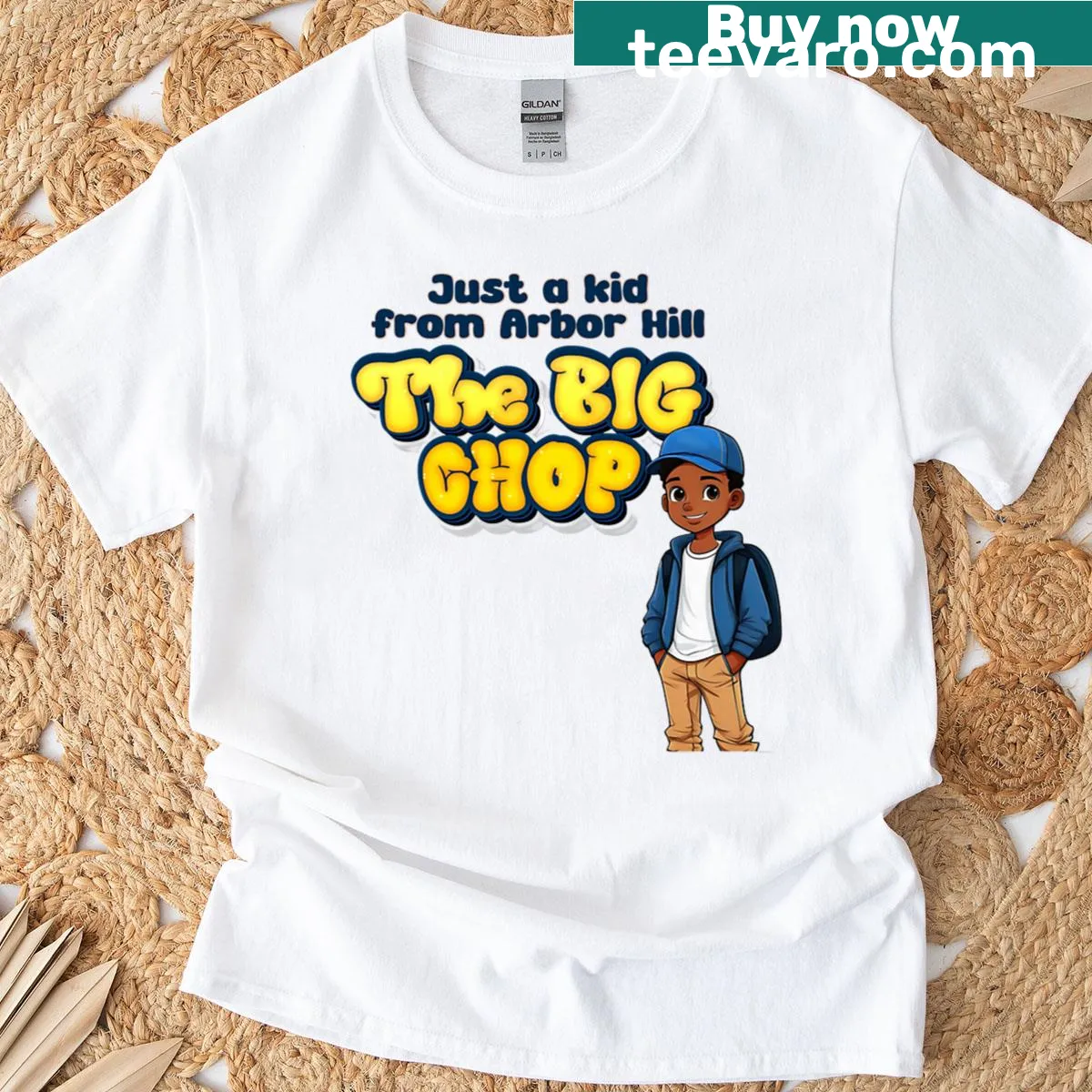 Sentimental t-shirt with Just A Kid From Arbor Hill text — on a men's t-shirt