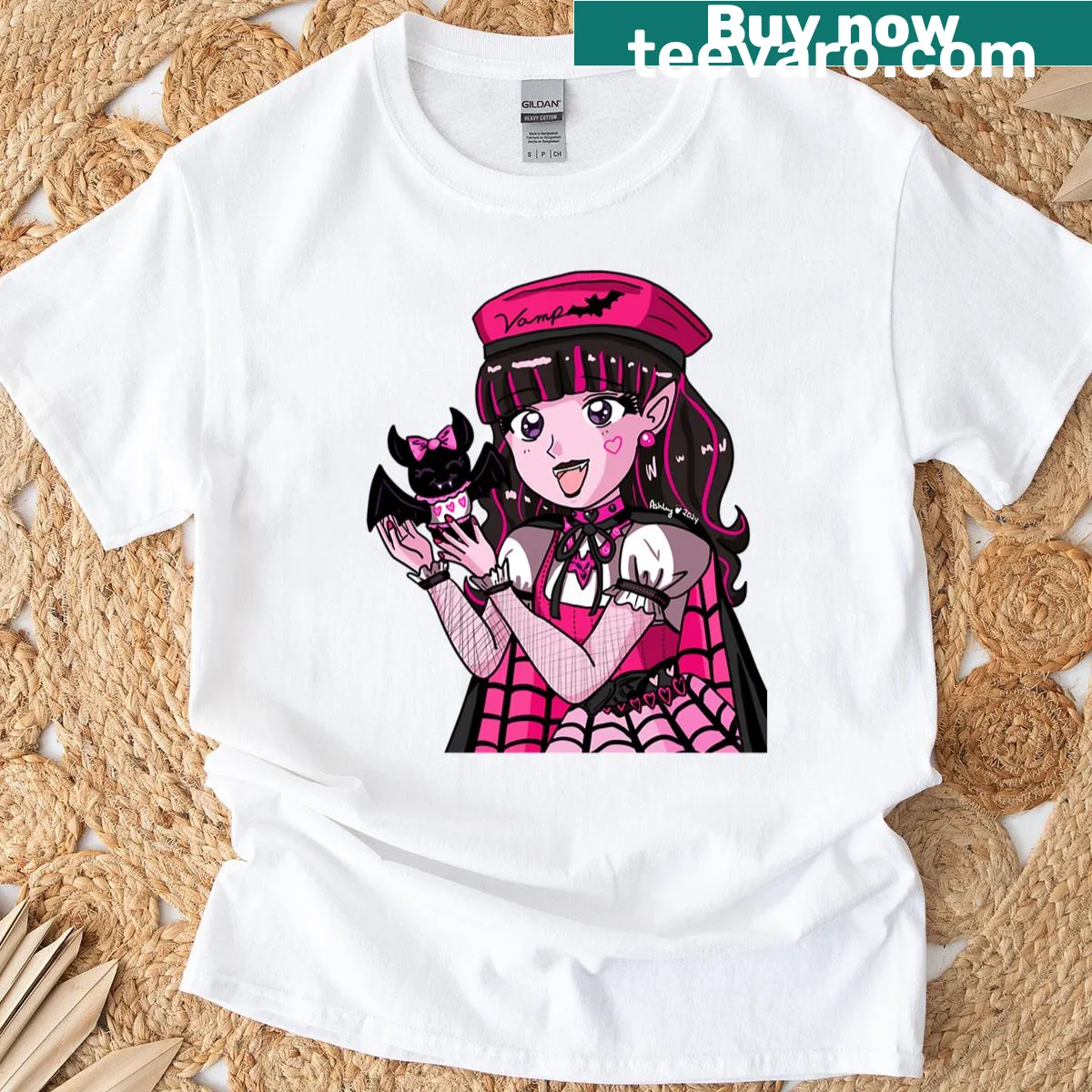 Kawaii anime T-shirt featuring Draculaura illustration — on a men's t-shirt