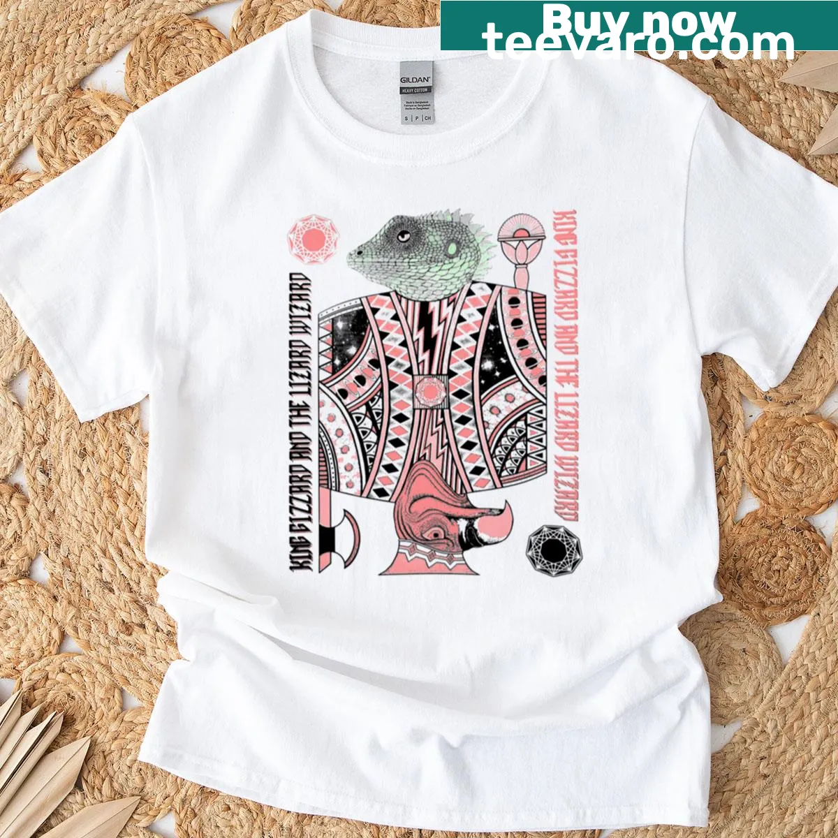 King Gizz T-shirt featuring the band name in a bold graphic design — on a men's t-shirt