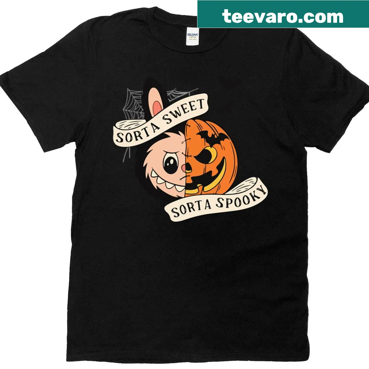 Whimsical Halloween themed Labubu t-shirt design — on a men's t-shirt