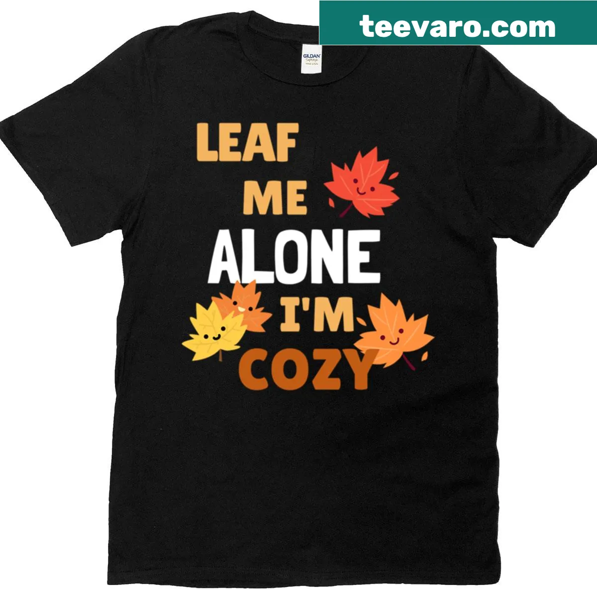 Cozy t-shirt with 'Leaf Me Alone I'm Cozy' text — on a men's t-shirt