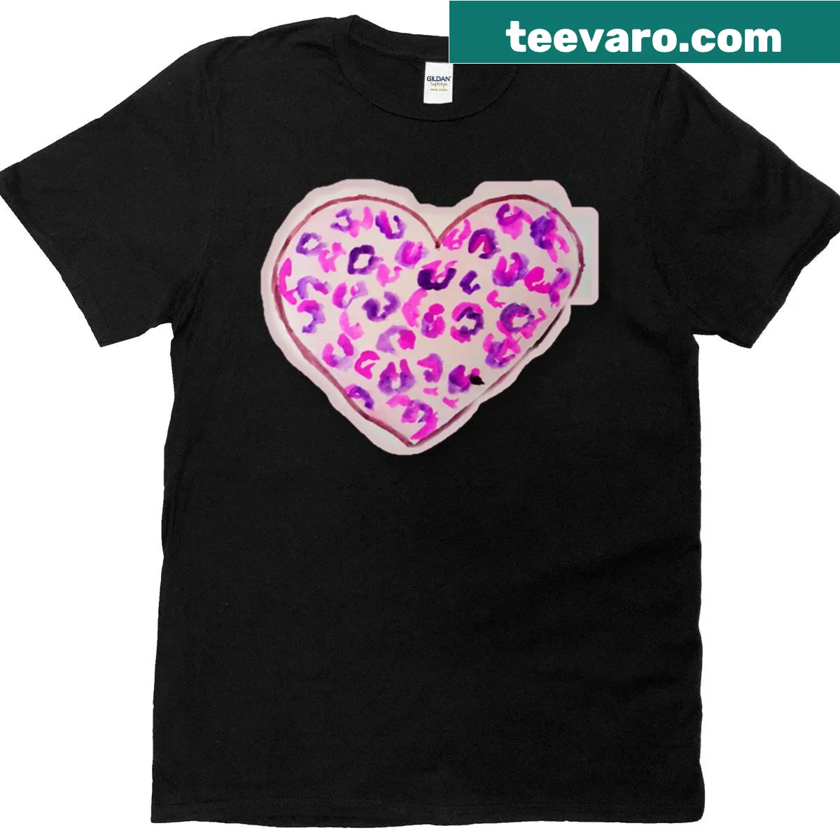Leopard print heart shaped art t-shirt design — on a men's t-shirt