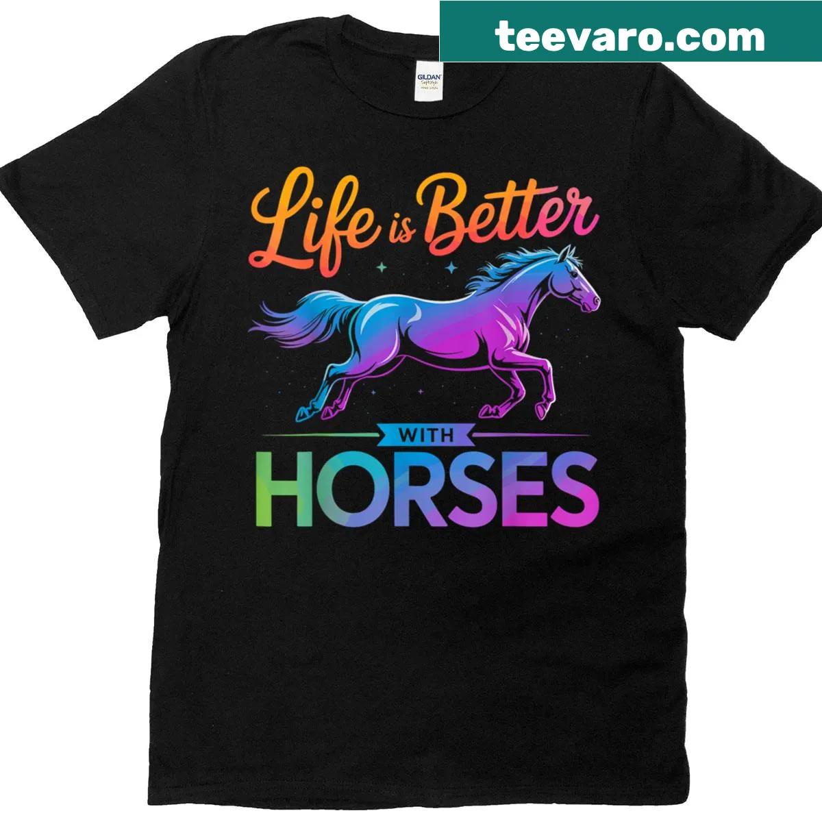 T-shirt with the phrase 'Life Is Better With Horses' and horse design — on a men's t-shirt