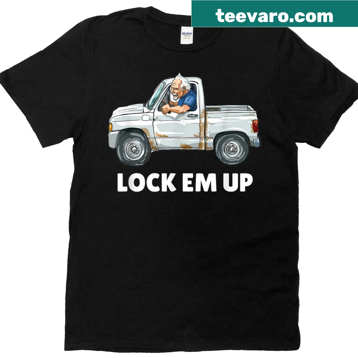 Funny T-shirt with the phrase 'Lock Em Up' and private property theme — on a men's t-shirt
