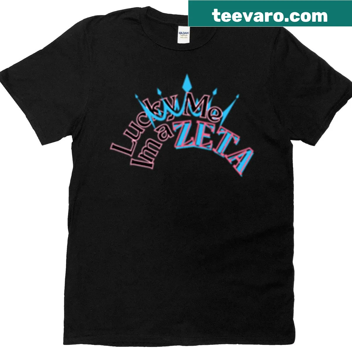 Typography t-shirt with 'Lucky Me I'm A Zeta' text — on a men's t-shirt