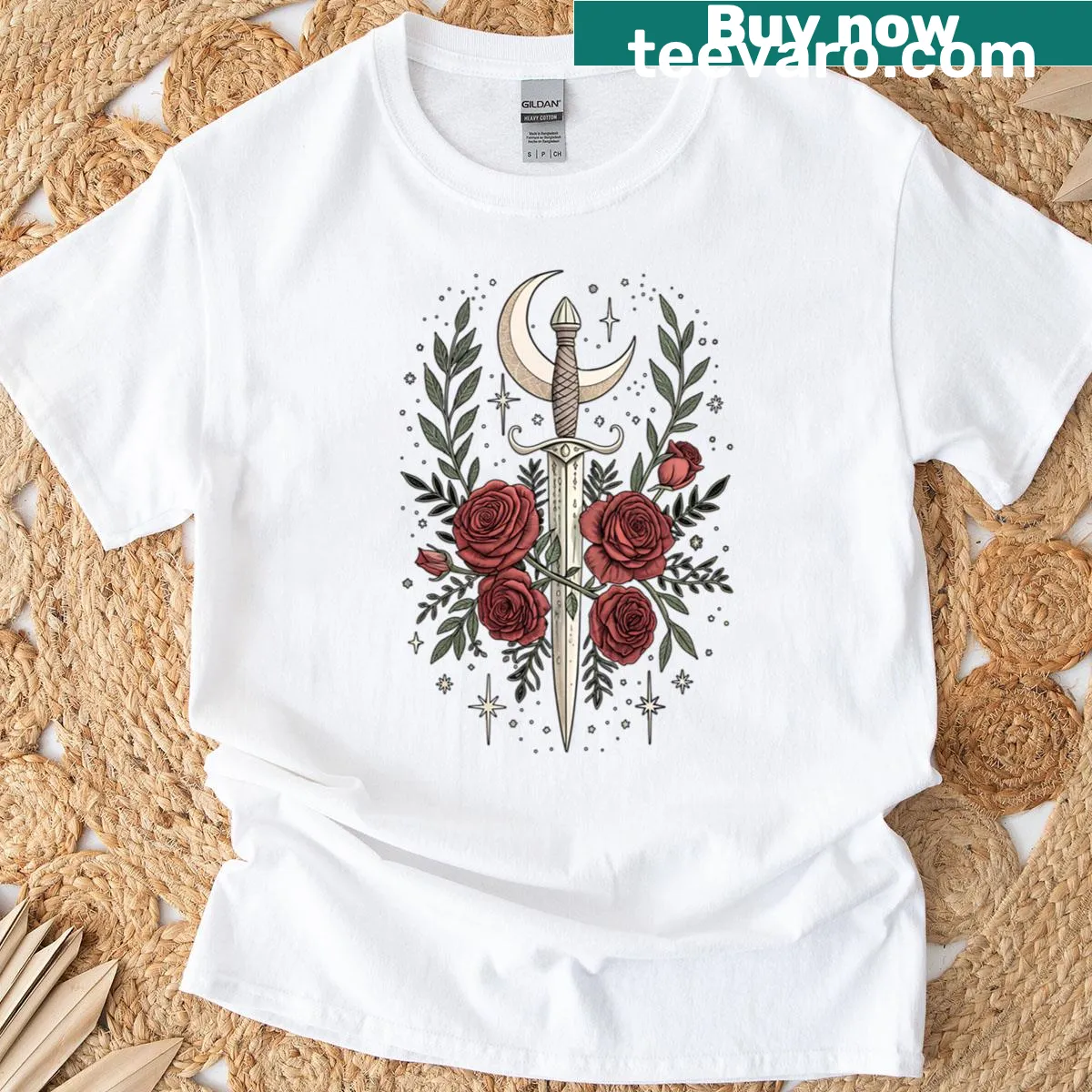 Minimalist T-shirt with silhouette of a lunar dagger — on a men's t-shirt