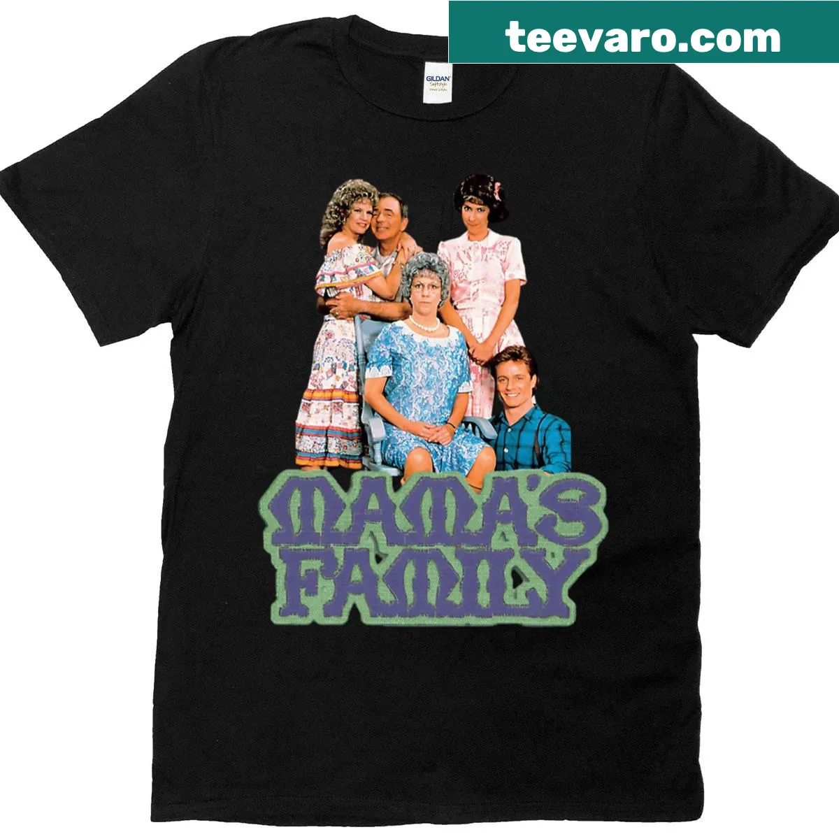 Mama's Family cast logo graphic T-shirt — on a men's t-shirt