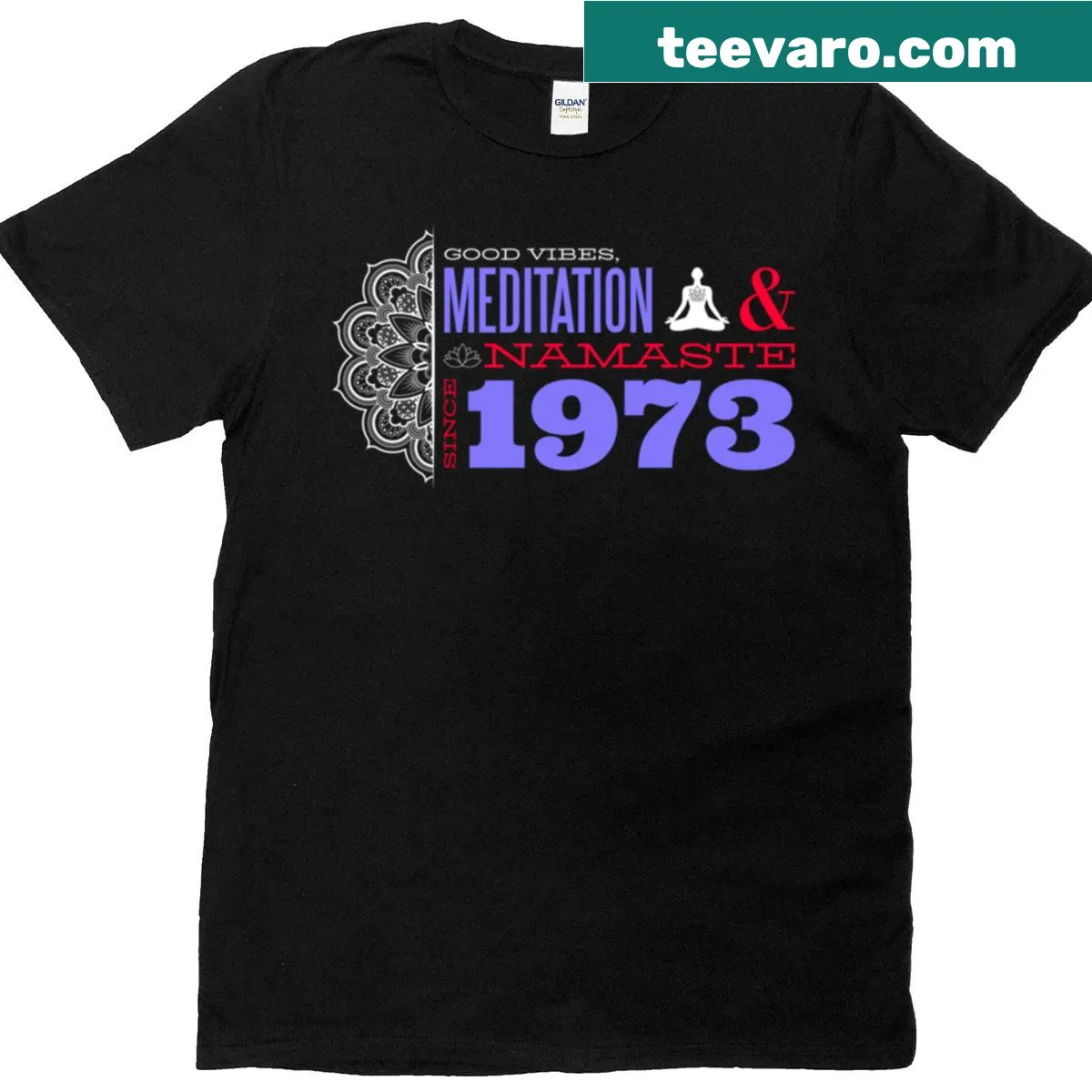 T-shirt celebrating 52 years of meditation with simple text — on a men's t-shirt