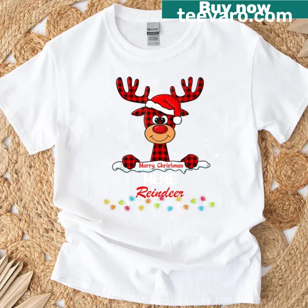 Christmas T-shirt with cartoon reindeer and plaid design