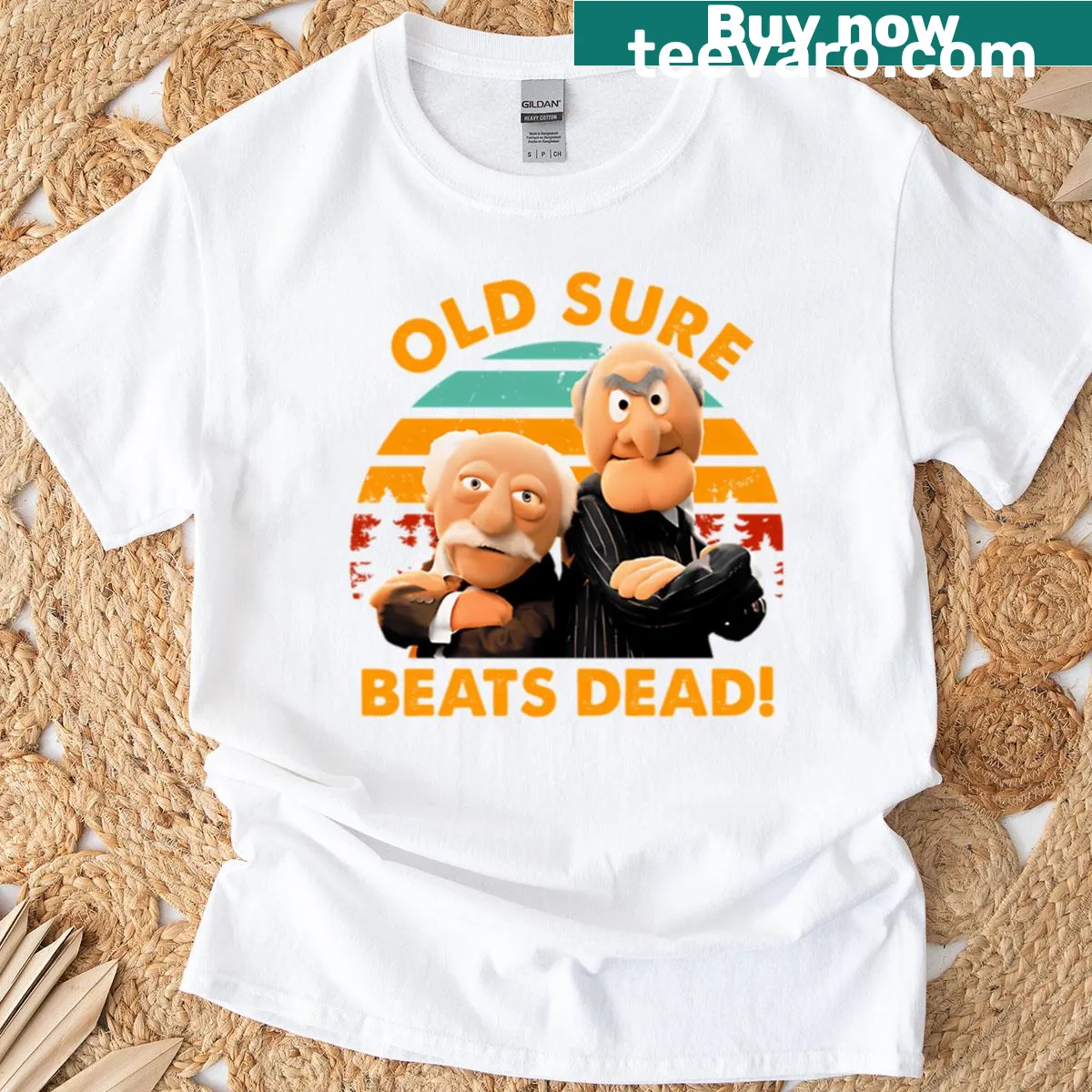 Vintage cartoon theater T-shirt with puppet design — on a men's t-shirt