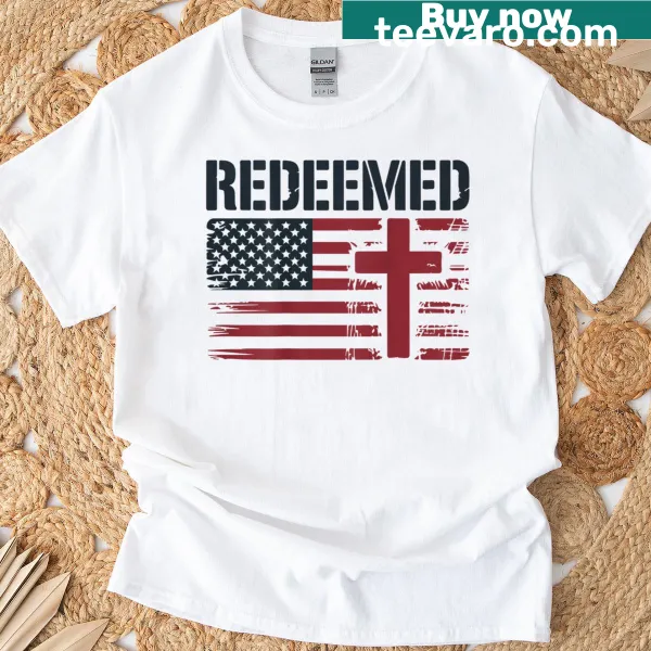 Christian cross design with American flag on T-shirt