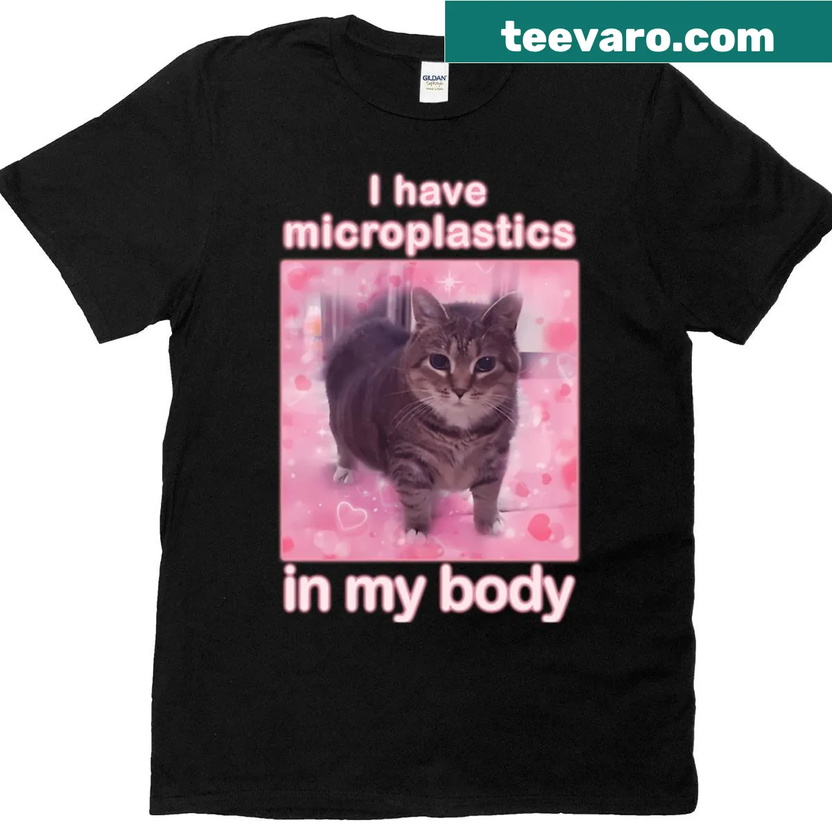 Funny cat-themed design addressing microplastics on a T-shirt — on a men's t-shirt