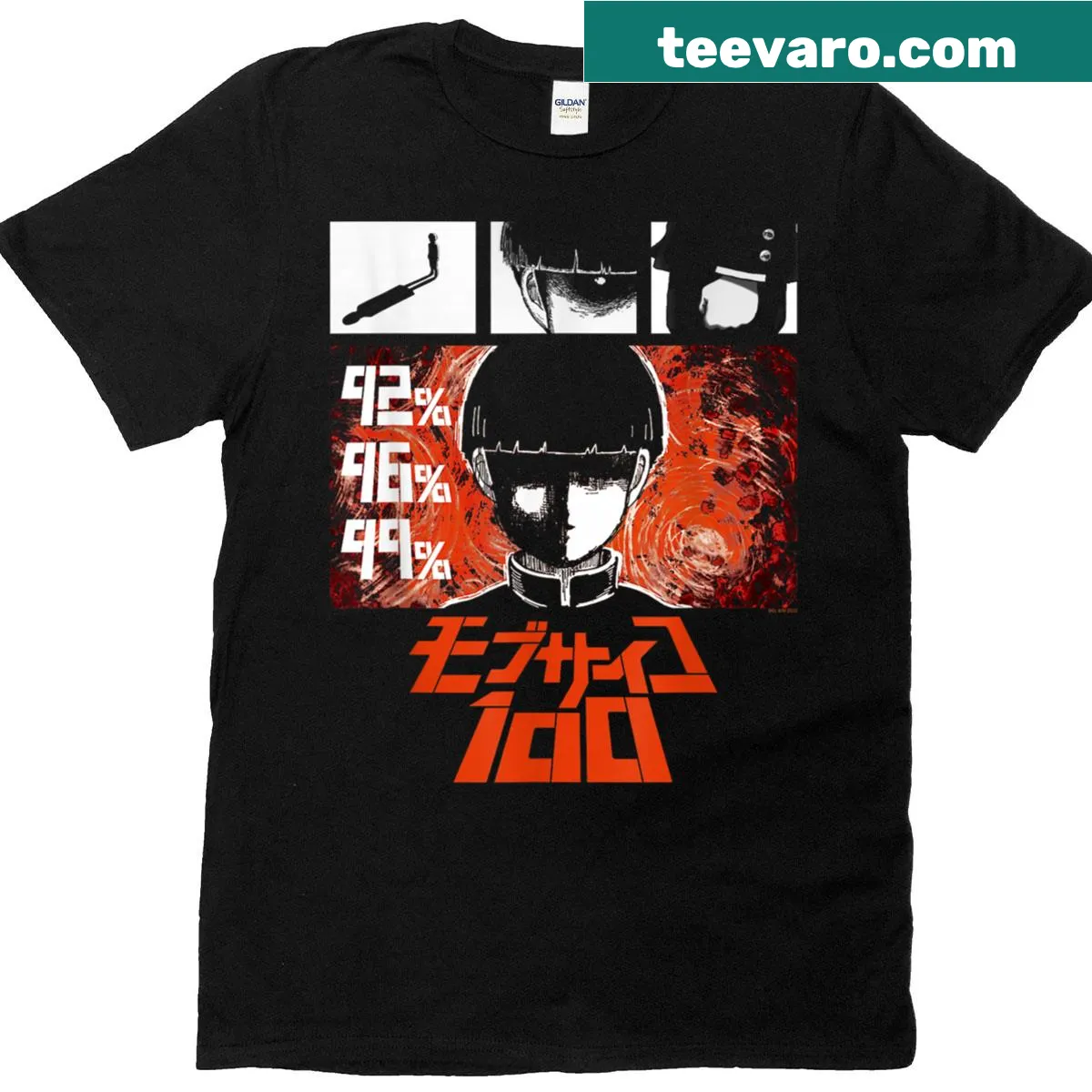Mob Psycho 100 anime-inspired T-shirt featuring character designs — on a men's t-shirt