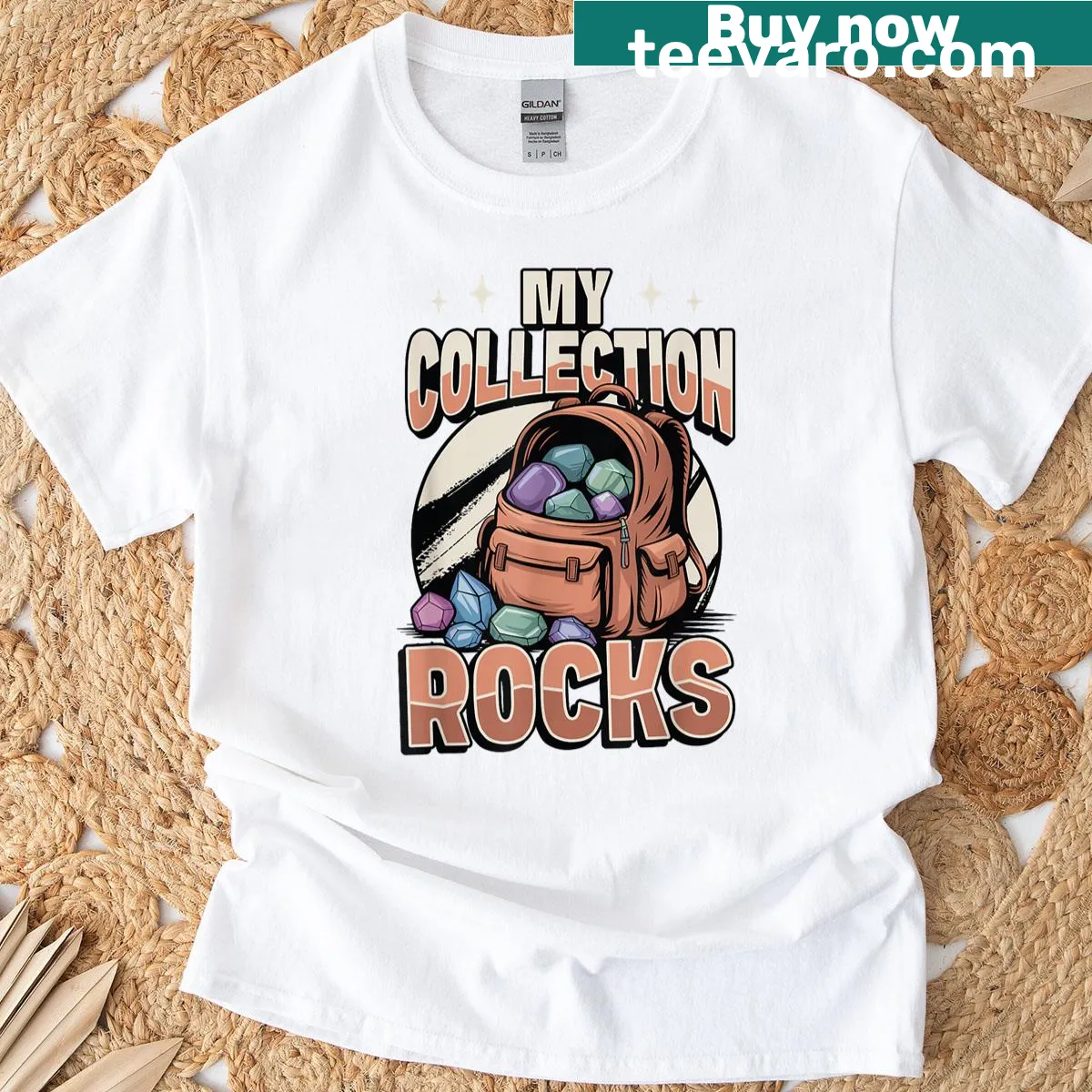 Funny rock collecting T-shirt with 'My Collection Rocks' text — on a men's t-shirt