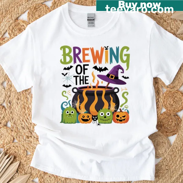 Cute Halloween-themed baby shower t-shirt with a brewing baby graphic