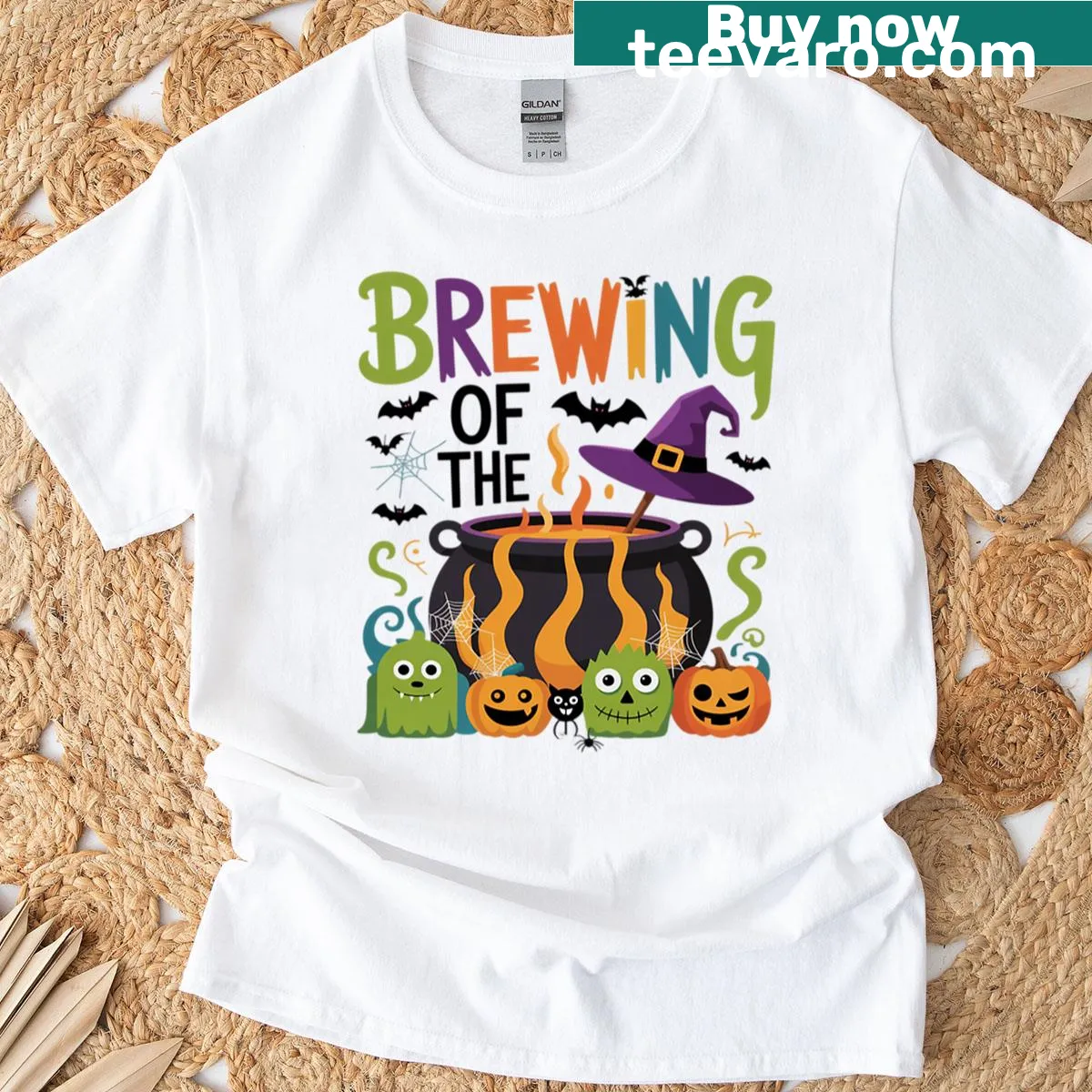 Cute Halloween-themed baby shower t-shirt with a brewing baby graphic — on a men's t-shirt