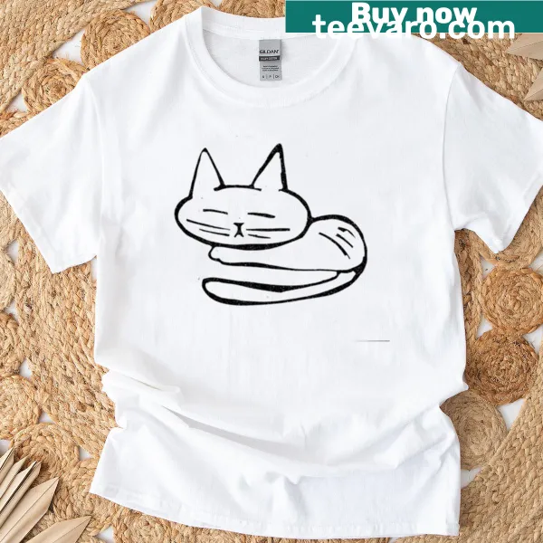 T-shirt featuring a peaceful illustration of a napping cat
