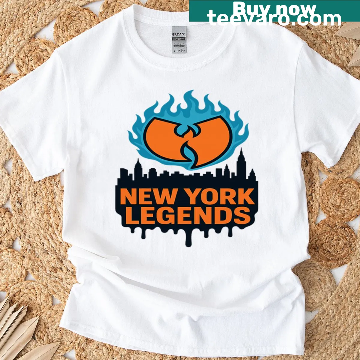 Graffiti-style New York skyline graphic t-shirt — on a men's t-shirt